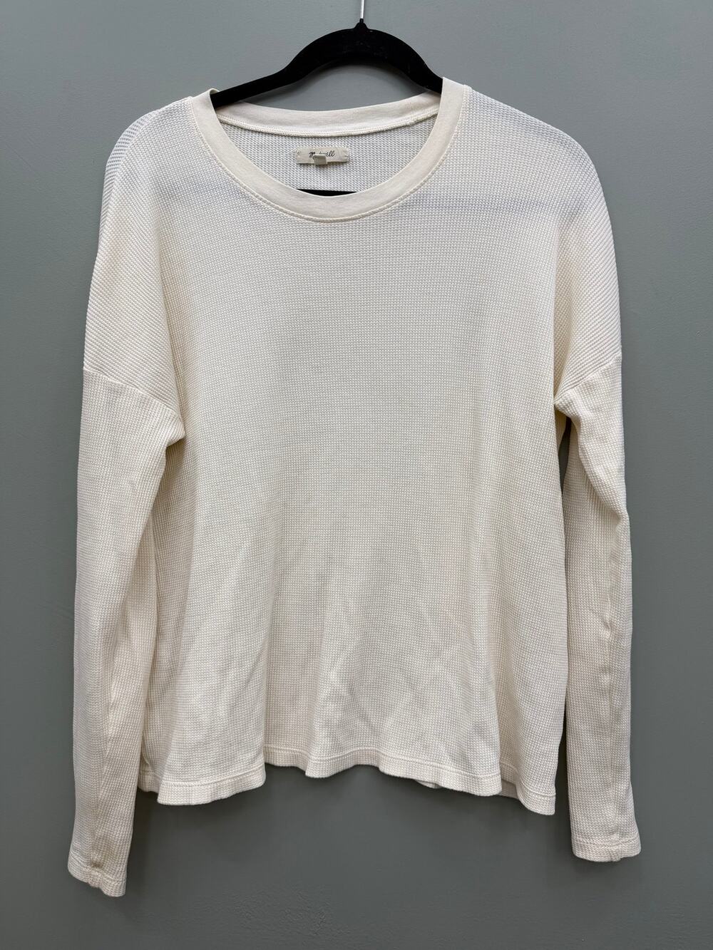 Madewell Ivory Waffle Knit Long Sleeve Oversized Cotton Top Medium